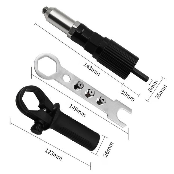 alloy steel black electric riveting adapter with 2.4/3.2/4.0/4.8mm diameter rivet head for electric drill
alloy steel black electric riveting adapter with 2.4/3.2/4.0/4.8mm diameter rivet head for electric drill