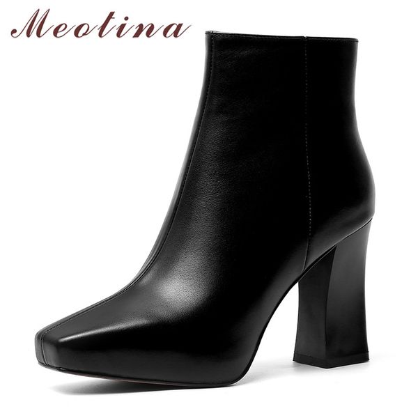 meotina winter ankle boots women natural genuine leather chunky heel short boots zipper super high heel shoes ladies size 34-39, Black
meotina winter ankle boots women natural genuine leather chunky heel short boots zipper super high heel shoes ladies size 34-39, Black