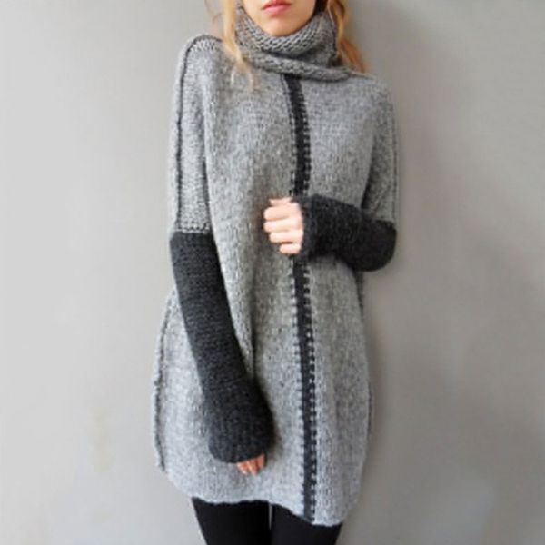 moneriff europe and the united states foreign trade women's long sweater patchwork high collar loose large size pullovers, White;black
moneriff europe and the united states foreign trade women's long sweater patchwork high collar loose large size pullovers, White;black