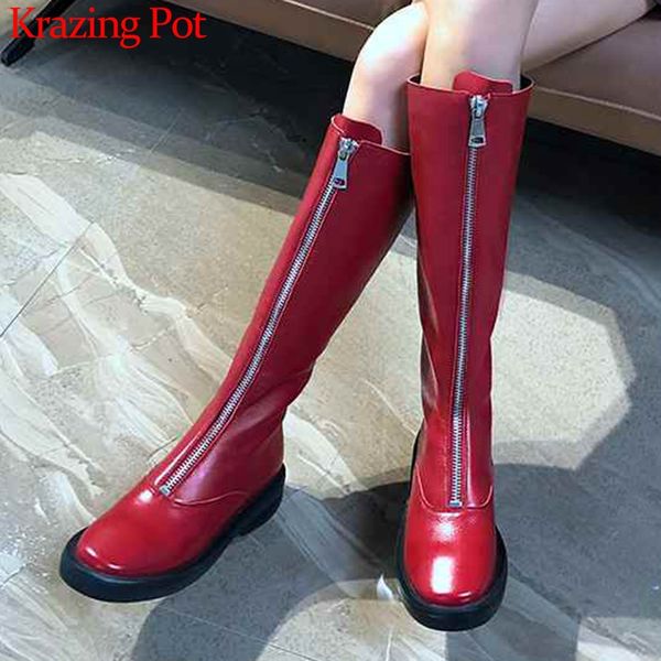 krazing pot streetwear 2019 full grain leather med heels winter round toe the front zipper keep warm riding thigh high boots l91, Black
krazing pot streetwear 2019 full grain leather med heels winter round toe the front zipper keep warm riding thigh high boots l91, Black