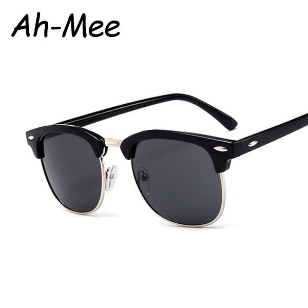 

classic half square frame sunglasses men women retro brand designer semi rimless sun glasses female male mirror sunglass uv400, White;black