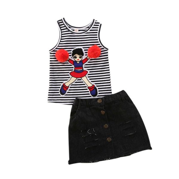 1-7 years baby girl kids sleeveless striped vest + denim skirt summer clothes sets baskerball girl striped print cloth sets, White
1-7 years baby girl kids sleeveless striped vest + denim skirt summer clothes sets baskerball girl striped print cloth sets, White