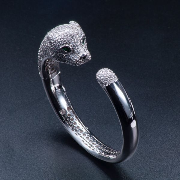 open leopard bracelet copper inlaid zircon, Black