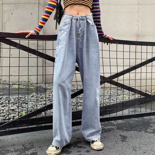 new korea-style spring summer women clothes high waist loose wide leg stratght pants all-match casual students jeans trousers, Blue
new korea-style spring summer women clothes high waist loose wide leg stratght pants all-match casual students jeans trousers, Blue