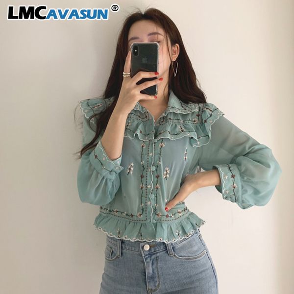 lmcavasun heavy embroidery floral chiffon blouse turn down collar korean women shirt vintage ruffle patch long sleeve blusas, White
lmcavasun heavy embroidery floral chiffon blouse turn down collar korean women shirt vintage ruffle patch long sleeve blusas, White
