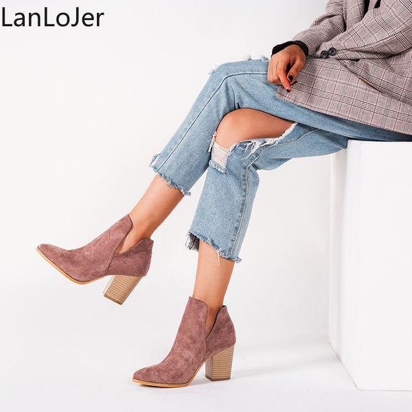 lanlojer women pumps ankle boots shoes flock female square high heels round toe short elegant boots motorcycle size 36-43, Black
lanlojer women pumps ankle boots shoes flock female square high heels round toe short elegant boots motorcycle size 36-43, Black