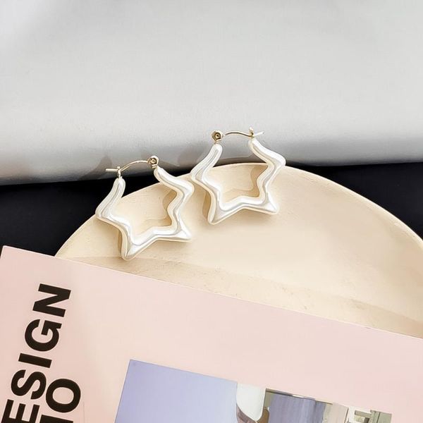 korea style simple cute white pentagram star hoop earrings for women girl fashion jewelry accessories wholesale, Golden;silver
korea style simple cute white pentagram star hoop earrings for women girl fashion jewelry accessories wholesale, Golden;silver