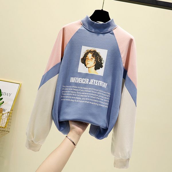 contrast color pullover high collar hoodie women's korean-style loose-fit versatile hoodless long sleeve students 2019 spri, Black
contrast color pullover high collar hoodie women's korean-style loose-fit versatile hoodless long sleeve students 2019 spri, Black