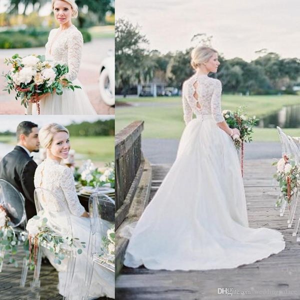 vintage a line long sleeves garden wedding dresses v neck lace country bridal gowns covered button back wedding gowns vestido de novia, White
vintage a line long sleeves garden wedding dresses v neck lace country bridal gowns covered button back wedding gowns vestido de novia, White