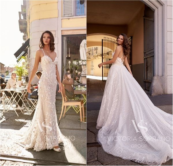 2020 mermaid wedding dresses spaghetti strap with detachable train appliqued lace sequins bridal gown beach backless vestidos de novia, White
2020 mermaid wedding dresses spaghetti strap with detachable train appliqued lace sequins bridal gown beach backless vestidos de novia, White