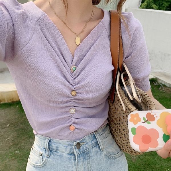 haze hezhi -sleeved knitted t-shirt female 2020 summer v-neck design feeling coat short coat scheming slim short jacket female, White
haze hezhi -sleeved knitted t-shirt female 2020 summer v-neck design feeling coat short coat scheming slim short jacket female, White