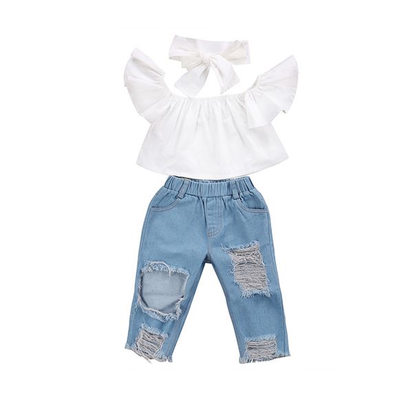fashion casual newborn toddler baby girls petal sleeve off shoulder pullover white t-shirts hole blue denim pants headband 3pcs
fashion casual newborn toddler baby girls petal sleeve off shoulder pullover white t-shirts hole blue denim pants headband 3pcs