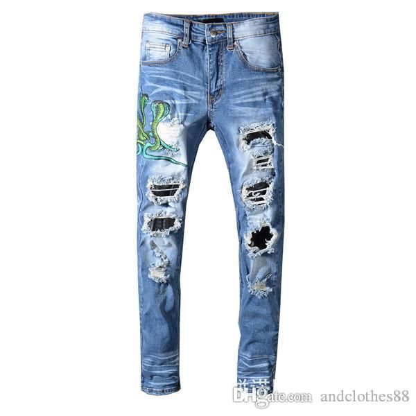 luxury pants skinny jeans distressed ripped biker jean men women slim fit motorcycle biker denim jeans hip hop mens designer pants, Blue
luxury pants skinny jeans distressed ripped biker jean men women slim fit motorcycle biker denim jeans hip hop mens designer pants, Blue