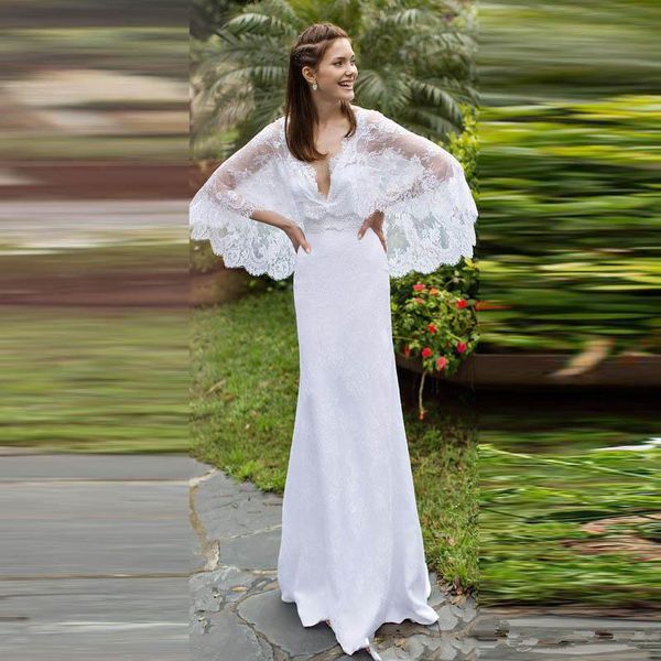 white lace beach wedding dresses batwing sleeves deep v neck elegant floor length vestidos de noiva bridal gowns custom size robe de mariee
white lace beach wedding dresses batwing sleeves deep v neck elegant floor length vestidos de noiva bridal gowns custom size robe de mariee
