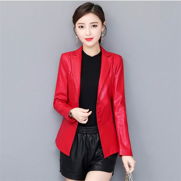 2019 new fashion women faux leather blazer woman large lapel slim jacket red color formal suits female work leather coats yh316, Black
2019 new fashion women faux leather blazer woman large lapel slim jacket red color formal suits female work leather coats yh316, Black