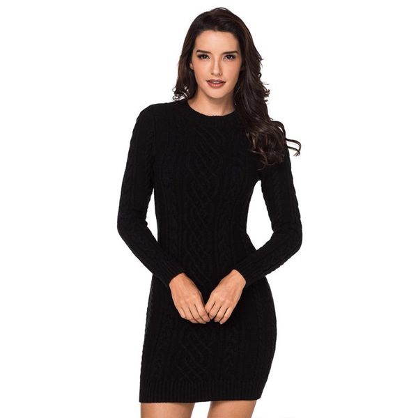 new unique cable knitting pullover round neck long sleeves slim fit ladies' sweater dress, White;black
new unique cable knitting pullover round neck long sleeves slim fit ladies' sweater dress, White;black