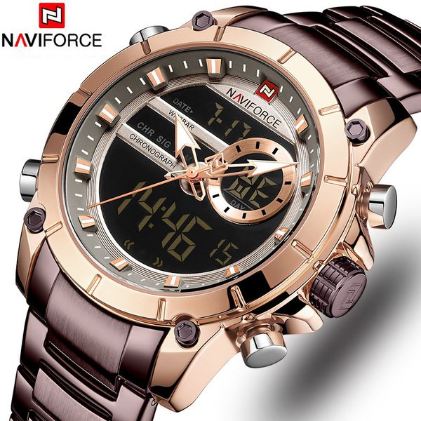 Naviforce Luxury Male Watch With Luminous Dial Digital Quartz Brand Man Watches 2019 Brand Luxury Men's Watch Dual Display Ly191226