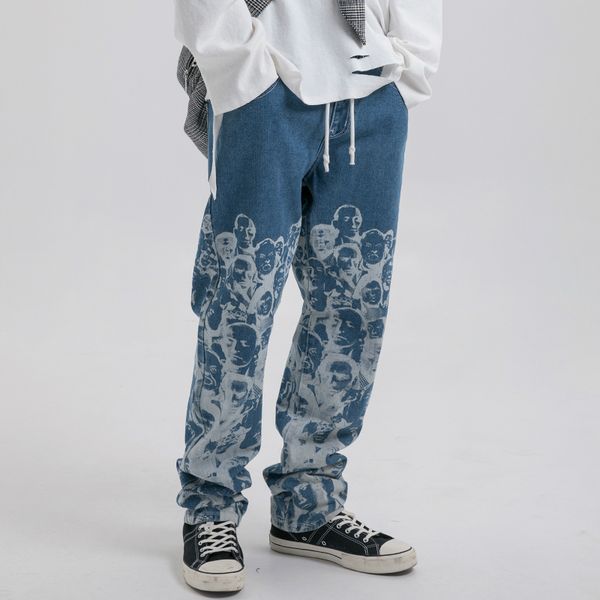 elastic waist graphic printed jeans men ankle-length relaxed jogger pants, Blue
elastic waist graphic printed jeans men ankle-length relaxed jogger pants, Blue