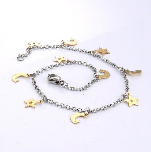 fashion women 316l stainless steel chain bracelet with moon & star charms by ip gold plating, Black
fashion women 316l stainless steel chain bracelet with moon & star charms by ip gold plating, Black