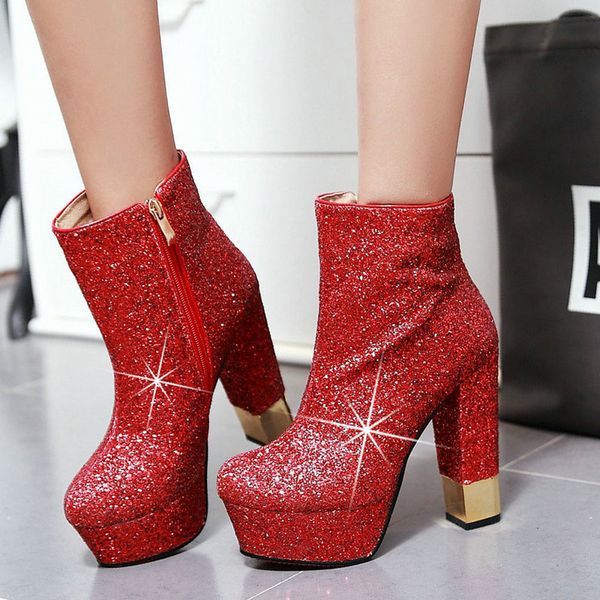 boots platform women fashion sequined square high heel ankle round toe zipper autumn winter woman, Black
boots platform women fashion sequined square high heel ankle round toe zipper autumn winter woman, Black