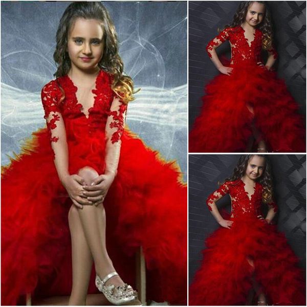 2019 new charming red long sleeve designer kids dresses lace applique bodice sheer neckline tiered bottom split girls party gowns, White;blue
2019 new charming red long sleeve designer kids dresses lace applique bodice sheer neckline tiered bottom split girls party gowns, White;blue