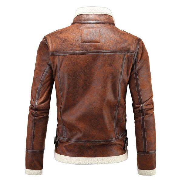 men's autumn winter casual long sleeve thicken stand lambswool leather coat a20, Tan;black
men's autumn winter casual long sleeve thicken stand lambswool leather coat a20, Tan;black