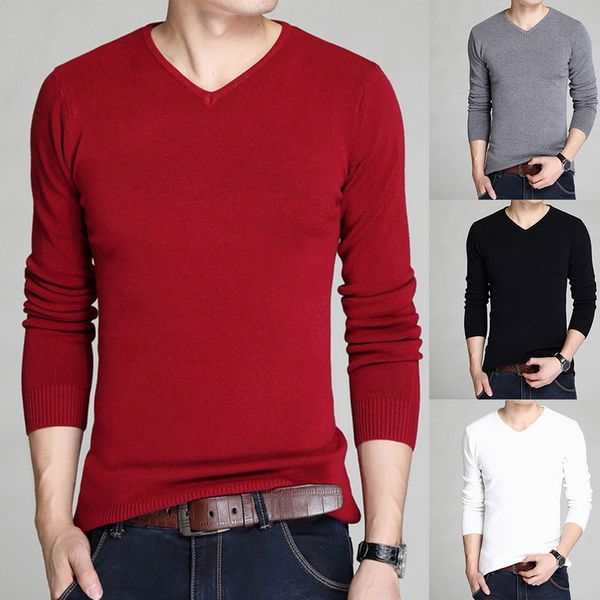 

mjartoria men's sweater men's v-neck slim fashion casual solid color long sleeve autumn bottoming sweater knitwear, White;black