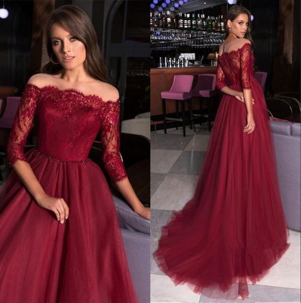 burgundy new prom dresses 1/2 sleeve jewel lace long sleeve evening gowns 2020 arabic formal party dress sweep train robes de soirée, Black
burgundy new prom dresses 1/2 sleeve jewel lace long sleeve evening gowns 2020 arabic formal party dress sweep train robes de soirée, Black