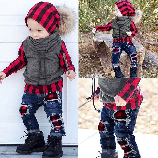 2pcs kid sets 12m- 4y baby boys long sleeve red plaid splice + jeans hole denim pants set outfits autumn winter outfits suit, White
2pcs kid sets 12m- 4y baby boys long sleeve red plaid splice + jeans hole denim pants set outfits autumn winter outfits suit, White