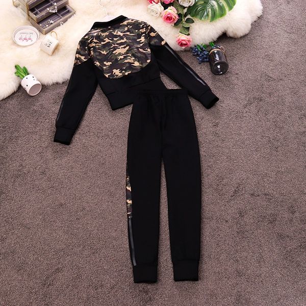 2019 autumn new stand collar camouflage long-sleeved short coat + high waist pants two-piece suit women, White
2019 autumn new stand collar camouflage long-sleeved short coat + high waist pants two-piece suit women, White