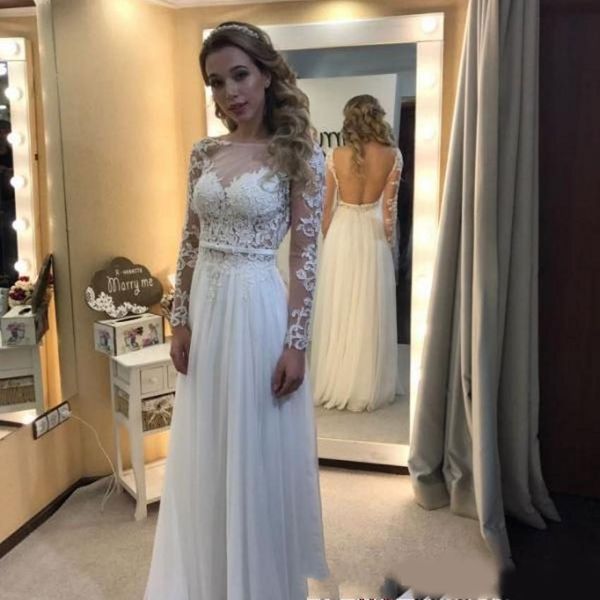 elegant long sleeve a-line beach wedding dresses backless appliques chiffon bridal wedding gowns vestido de novia, White
elegant long sleeve a-line beach wedding dresses backless appliques chiffon bridal wedding gowns vestido de novia, White