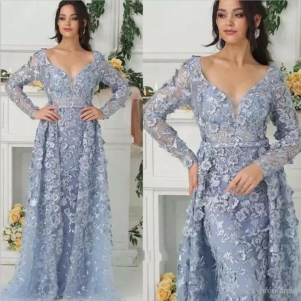 light blue mermaid evening dresses with detachable train v neck appliques party dress prom celebrity long sleeve formal gowns custom made, Black
light blue mermaid evening dresses with detachable train v neck appliques party dress prom celebrity long sleeve formal gowns custom made, Black