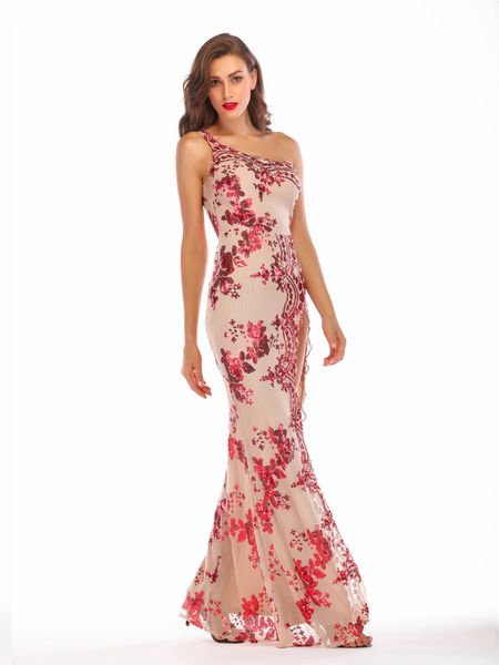 elegant one-shoulder backless embroidery red split sequin dress women birthday graduation party long dress new year robe, Black;gray
elegant one-shoulder backless embroidery red split sequin dress women birthday graduation party long dress new year robe, Black;gray