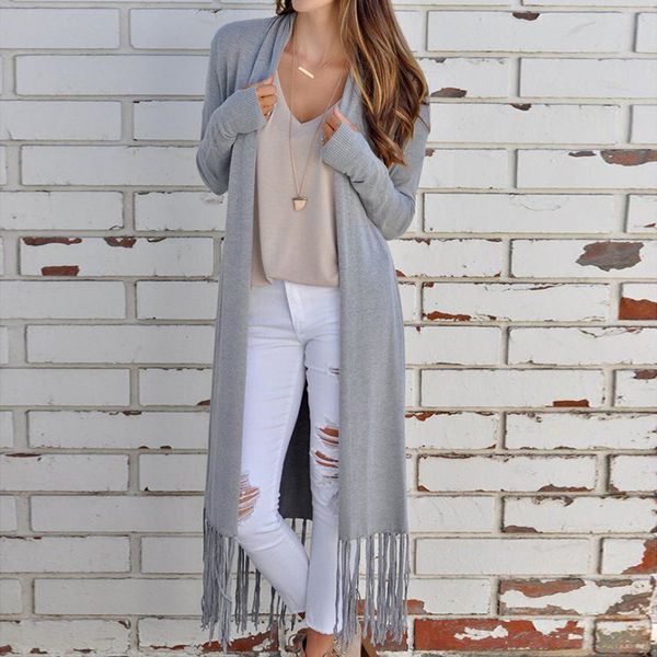 2019 fashion women ladies long sleeve long tassel cardigan casual loose solid coat turn-down collar full sleeve sweaters outwear, White
2019 fashion women ladies long sleeve long tassel cardigan casual loose solid coat turn-down collar full sleeve sweaters outwear, White