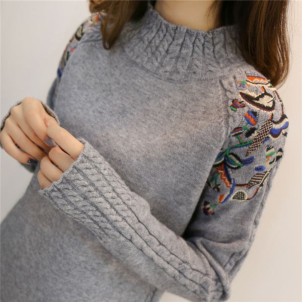 turtleneck woman sweaters 2019 female half sweater female sleeve head embroidery twist loose all match long sleeved bottoming sweaters, White;black
turtleneck woman sweaters 2019 female half sweater female sleeve head embroidery twist loose all match long sleeved bottoming sweaters, White;black