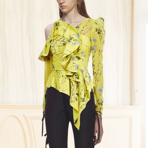 brand 2020 women's wear oblique collar lotus leaf edge printing irregular shirt female, White;black
brand 2020 women's wear oblique collar lotus leaf edge printing irregular shirt female, White;black