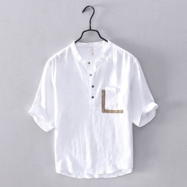 2020 new chinese style pullover men's 100% linen short sleeve shirt loose stand collar casual linen half sleeve shirt, White;black
2020 new chinese style pullover men's 100% linen short sleeve shirt loose stand collar casual linen half sleeve shirt, White;black