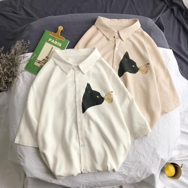men's summer cotton linen shirts 2020 korean cat printed men harajuju short sleeve blouse male casual shirts, White;black
men's summer cotton linen shirts 2020 korean cat printed men harajuju short sleeve blouse male casual shirts, White;black