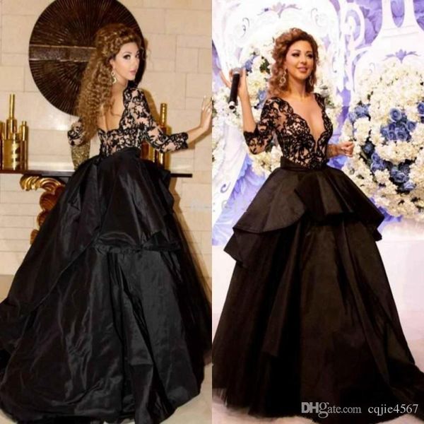2019 new long sleeve black ball gown evening dress scoop neck half sleeve lace robe de soiree formal prom party gown vestidos de novia, Black;red
2019 new long sleeve black ball gown evening dress scoop neck half sleeve lace robe de soiree formal prom party gown vestidos de novia, Black;red