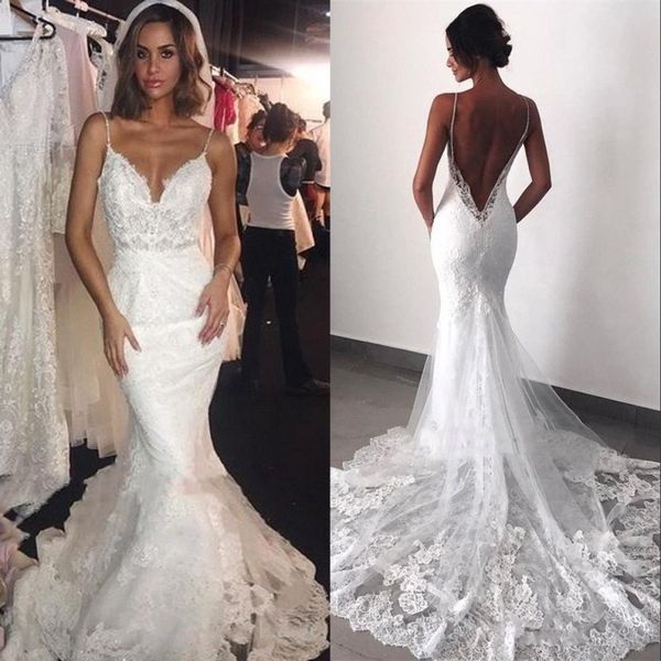 modern backless wedding dresses open back mermaid spaghetti straps applique lace long bridal gowns formal, White
modern backless wedding dresses open back mermaid spaghetti straps applique lace long bridal gowns formal, White