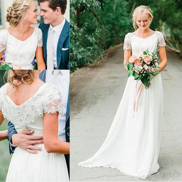 beading beach boho chiffon wedding dresses 2020 v neck garden country bridal gowns short sleeves vestidos de novia, White
beading beach boho chiffon wedding dresses 2020 v neck garden country bridal gowns short sleeves vestidos de novia, White