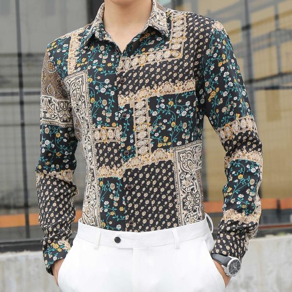 retro baroque men's social shirts long sleeve fashion korean casual slim slim dress shirt hawaiian shirt camisa, White;black
retro baroque men's social shirts long sleeve fashion korean casual slim slim dress shirt hawaiian shirt camisa, White;black