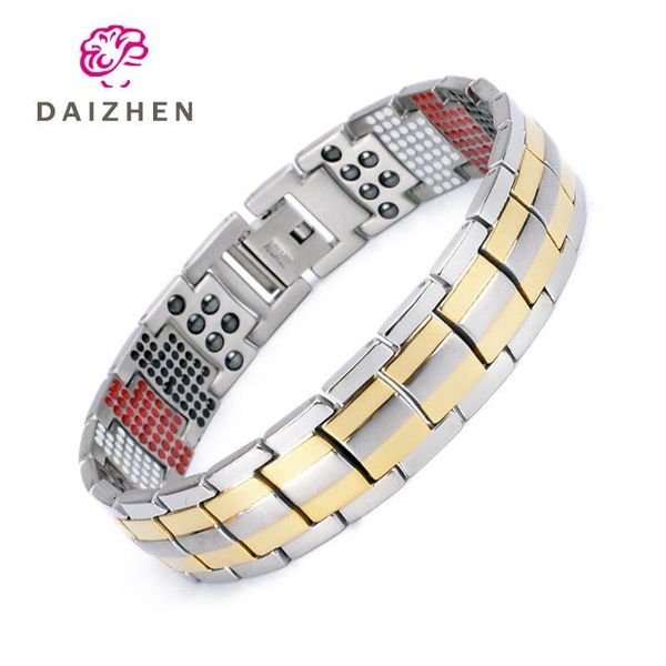 healing magnetic bracelet men woman stainless steel 3 health care elements(enhance immunity, relieve fatigue, improve sleep, Black