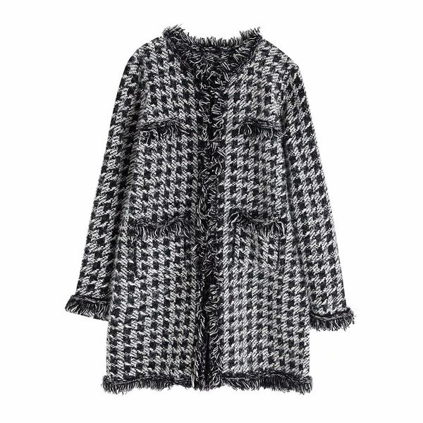 winter tweed blend coat women vintage houndstooth long sleeve front tassel pockets thick warm jacket outerwear elegant overcoat, Tan;black
winter tweed blend coat women vintage houndstooth long sleeve front tassel pockets thick warm jacket outerwear elegant overcoat, Tan;black