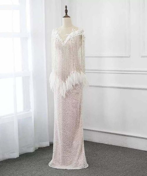 vintage o neck beaded stones feather bling bling lace straight floor length evening dresses 2019, White;black
vintage o neck beaded stones feather bling bling lace straight floor length evening dresses 2019, White;black