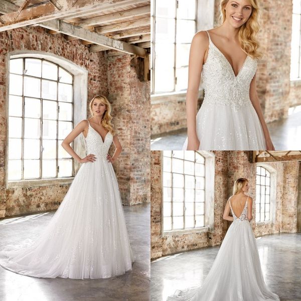 2020 a line wedding dresses spaghetti applique sequins wedding dresses backless sweep train bridal gowns bohemia vestidos de novia, White
2020 a line wedding dresses spaghetti applique sequins wedding dresses backless sweep train bridal gowns bohemia vestidos de novia, White