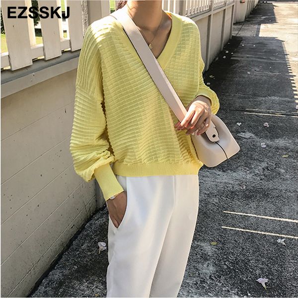 2019 new casual candy color sweater pullovers women v-neck irregular autumn winter sweater puff sleeve female knit jumper top, White;black
2019 new casual candy color sweater pullovers women v-neck irregular autumn winter sweater puff sleeve female knit jumper top, White;black