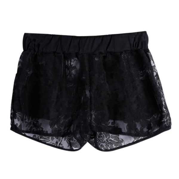 new summer hollow out sheer shorts women's drawstring lace elastic, White;black
new summer hollow out sheer shorts women's drawstring lace elastic, White;black