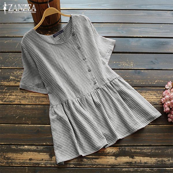 2019 zanzea casual check women's summer blouse vintage short sleeve shirts female button chemise blusas femininas plus size, White
2019 zanzea casual check women's summer blouse vintage short sleeve shirts female button chemise blusas femininas plus size, White