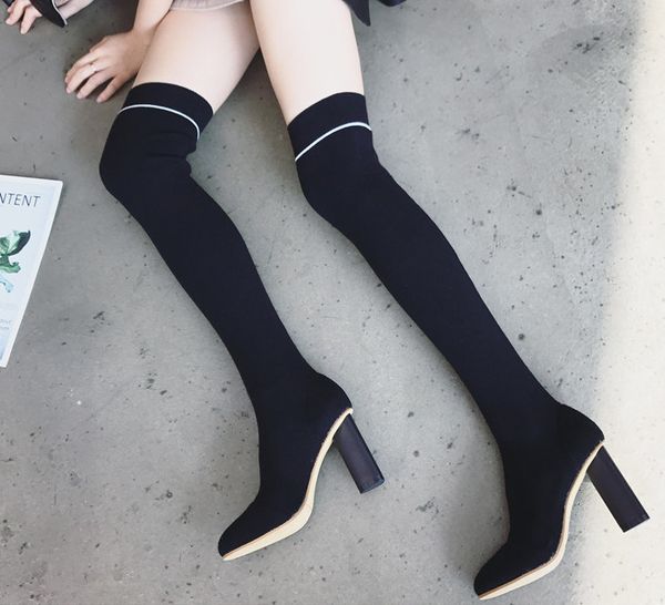 winter stretch fabric thigh-high boots show thin woman boots solid heels femal pointed toe warm shoes women over knee boots, Black
winter stretch fabric thigh-high boots show thin woman boots solid heels femal pointed toe warm shoes women over knee boots, Black